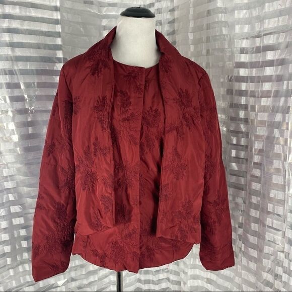 Cold water Creek Red Brocade Snap Up Jacket - Picture 1 of 9